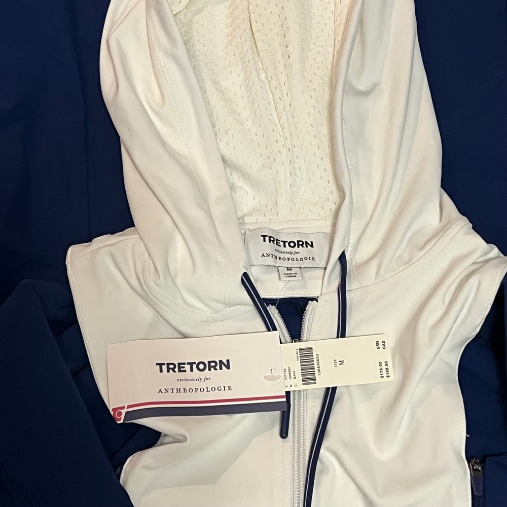 NWT Anthropologie Tretorn Navy Blue Blazer Removable Hoodie Patch M
